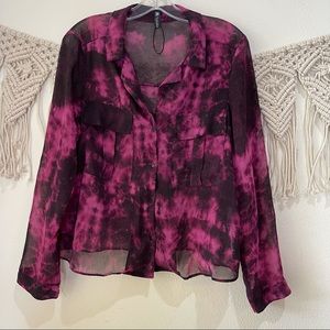 Zara Tie Dye Sheer Long Sleeve Button Up Flawed